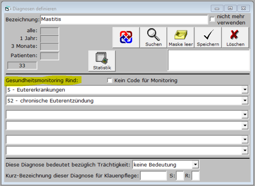 Bild: Diagnosen Stammdatenfenster